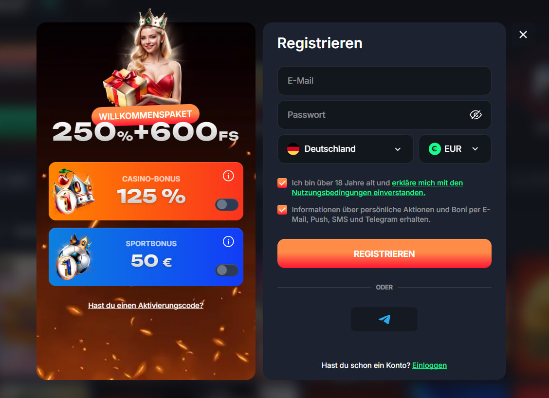 Das Willkommenspaket Drei Einzahlungsstufen und No-Deposit-Bonus